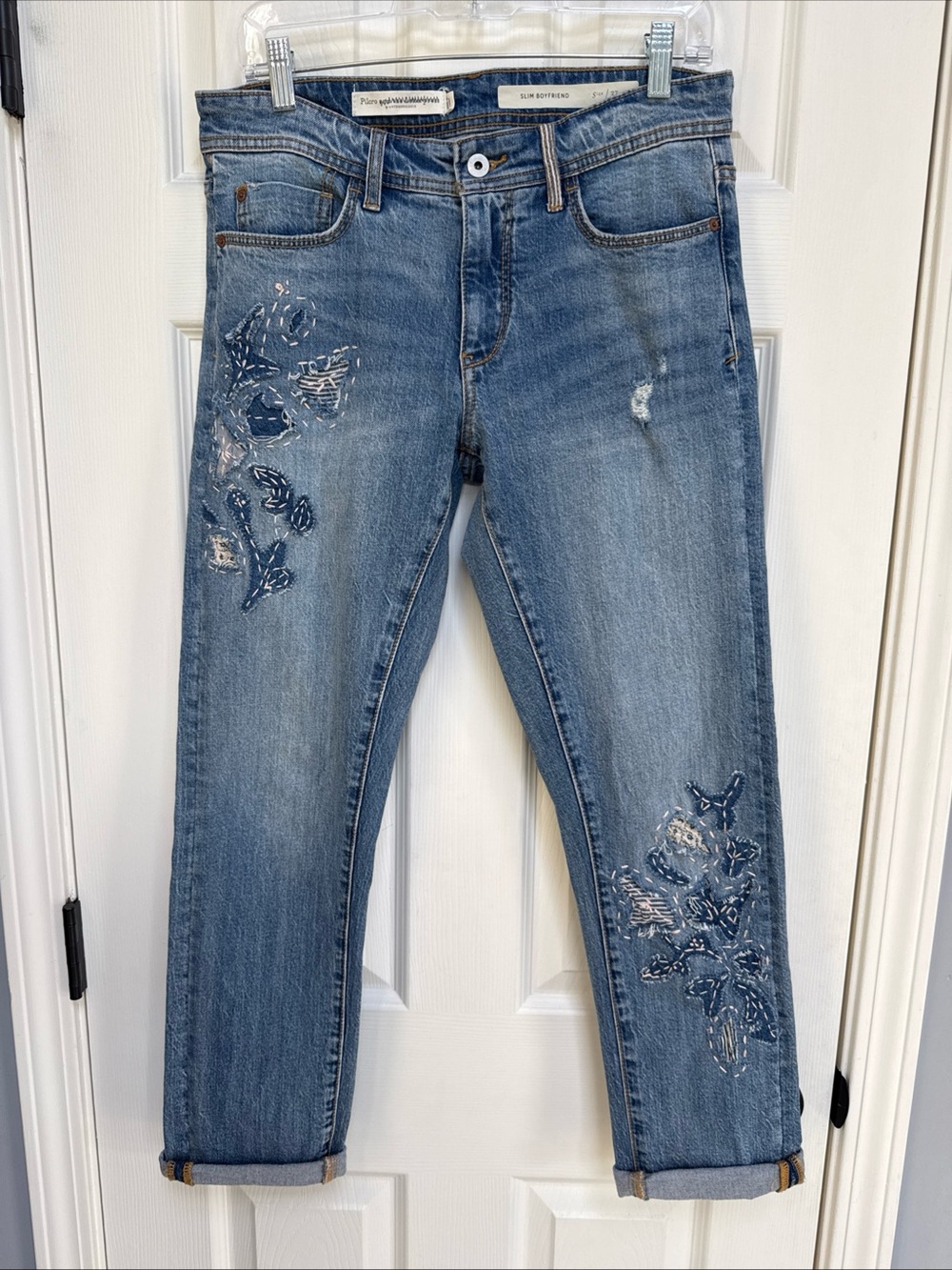 PILCRO and the Letterpress Anthropolgie Slim Boyfriend Floral Patchwork Jeans 27